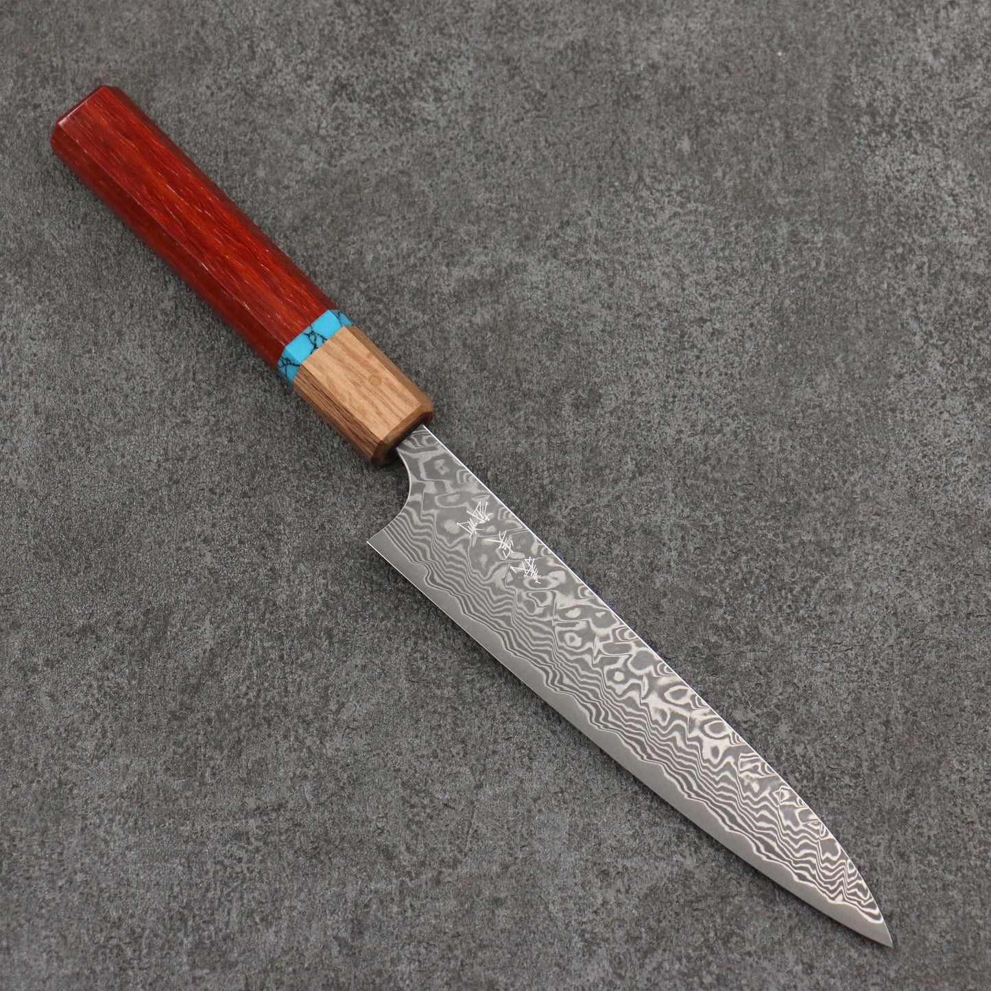 Thương hiệu Yoshimi Kato SG2 Thép Damascus đen Dao nhỏ đa năng Petty 150mm chuôi dao gỗ paddock (có vòng màu ngọc lam)