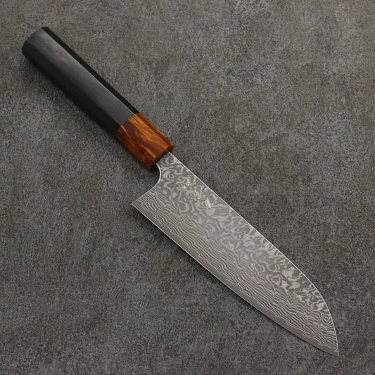 Thương hiệu Yoshimi Kato SG2 Thép Damascus đen Dao đa năng Santoku 170mm chuôi dao gỗ mun (bọc: nhựa màu cam)