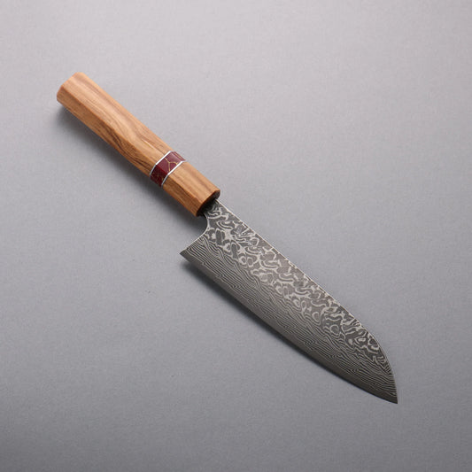 Thương hiệu Yoshimi Kato SG2 Thép Damascus đen Dao đa năng Santoku 170mm chuôi dao gỗ  ô liu (vòng ngọc lam màu đỏ)