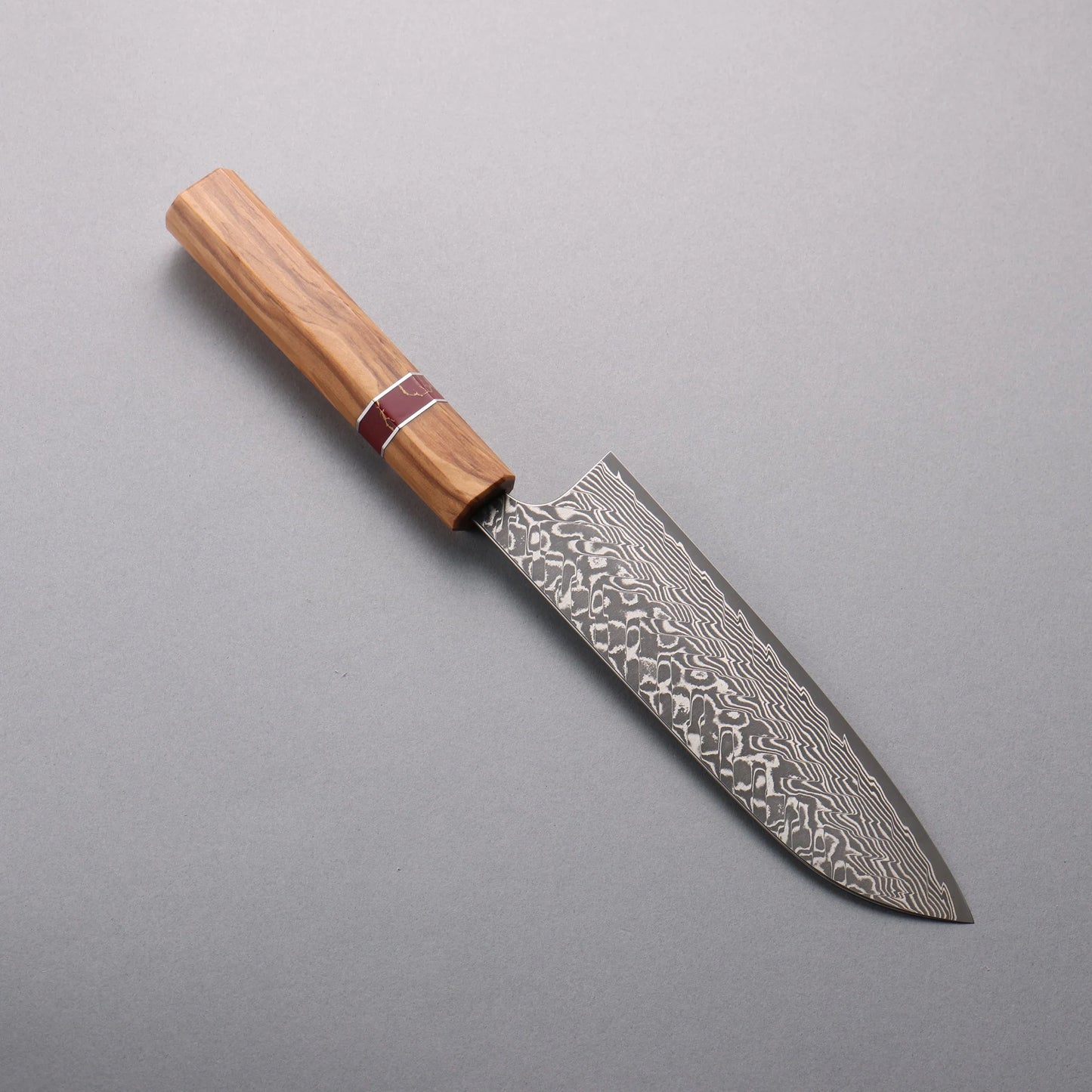 Thương hiệu Yoshimi Kato SG2 Thép Damascus đen Dao đa năng Santoku 170mm chuôi dao gỗ  ô liu (vòng ngọc lam màu đỏ)