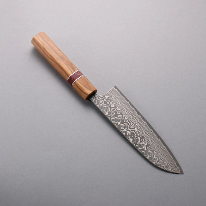 Thương hiệu Yoshimi Kato SG2 Thép Damascus đen Dao đa năng Santoku 170mm chuôi dao gỗ  ô liu (vòng ngọc lam màu đỏ)