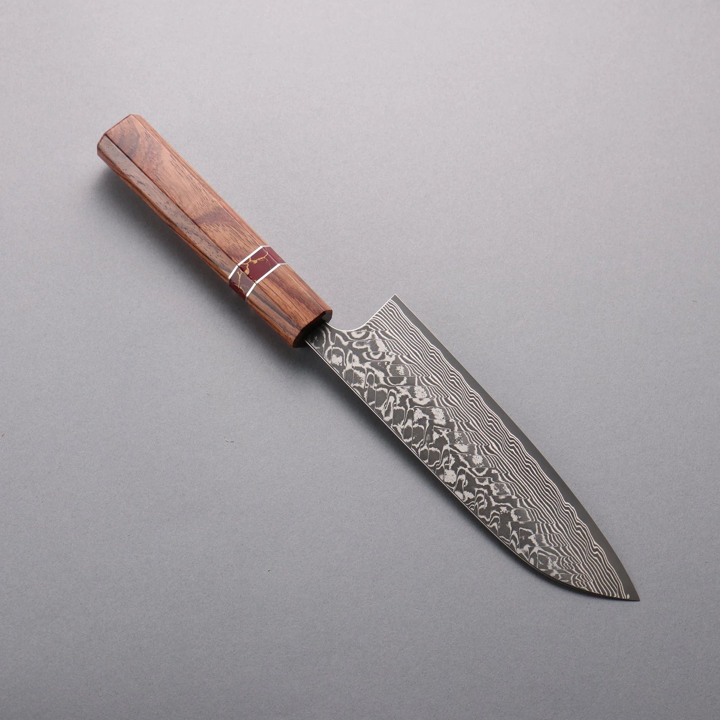 Thương hiệu Yoshimi Kato SG2 Thép Damascus đen Dao đa năng Santoku 170mm chuôi dao gỗ hồng sắc (vòng Turquoise ngọc lam đỏ) tinh hoa nghệ thuật cắt cao cấp Nhật Bản