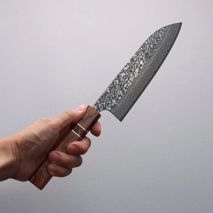 Thương hiệu Yoshimi Kato SG2 Thép Damascus đen Dao đa năng Santoku 170mm chuôi dao gỗ hồng sắc (vòng Turquoise ngọc lam đỏ) tinh hoa nghệ thuật cắt cao cấp Nhật Bản