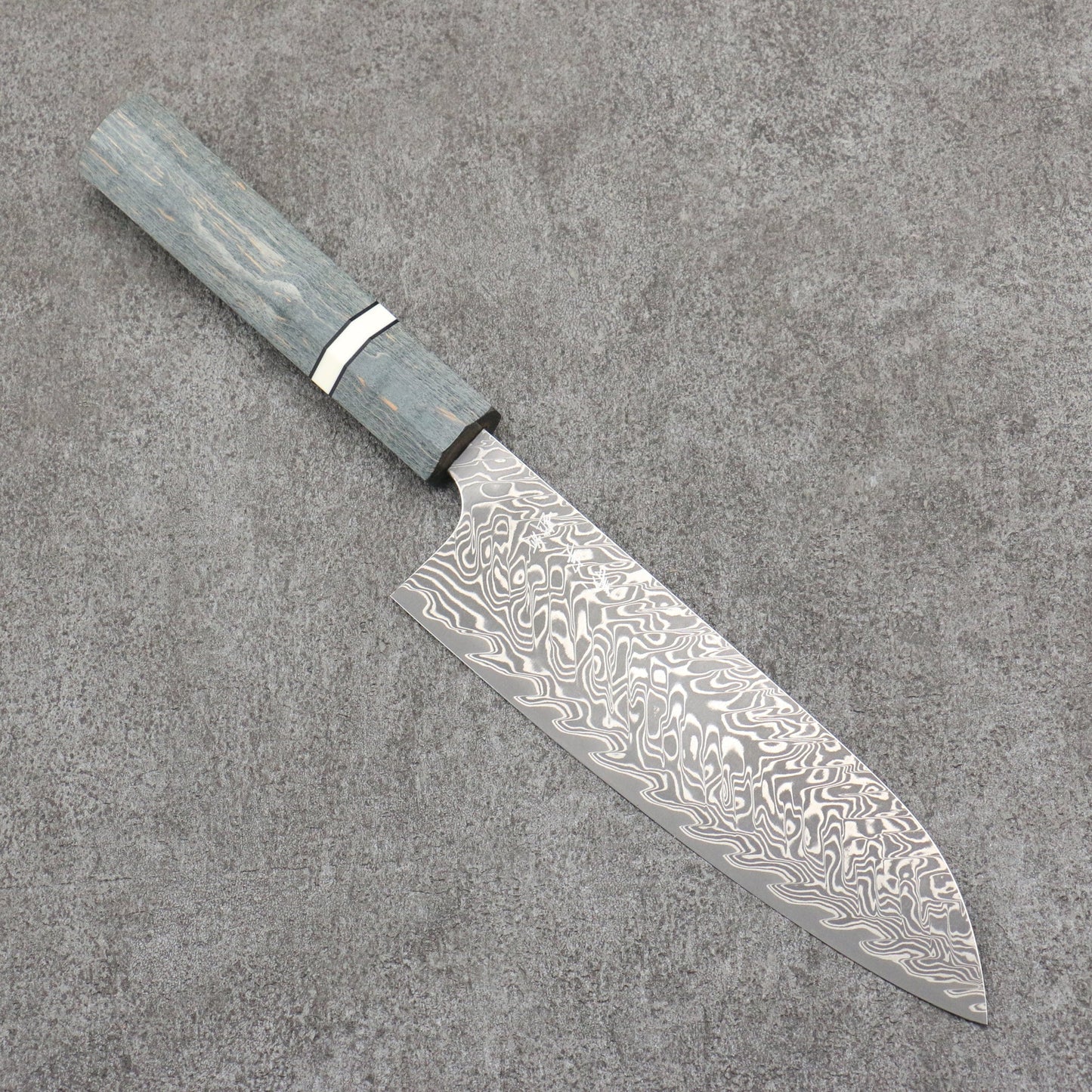 Free ship - Thương hiệu Yoshimi Kato thép SG2 Damascus màu đen Dao đa năng Santoku 170mm chuôi dao gỗ Stabilized ( một loại gỗ được kết hợp độc đáo giữa gỗ tự nhiên và nhựa Thông)