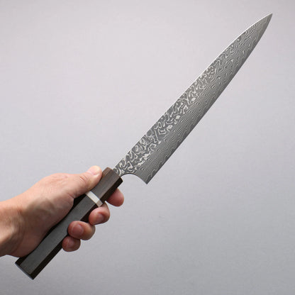 Thương hiệu Yoshimi Kato SG2 Thép Damascus đen Dao lọc gân chuyên dụng Sujihiki 270mm chuôi dao gỗ tần bì (vòng trắng)