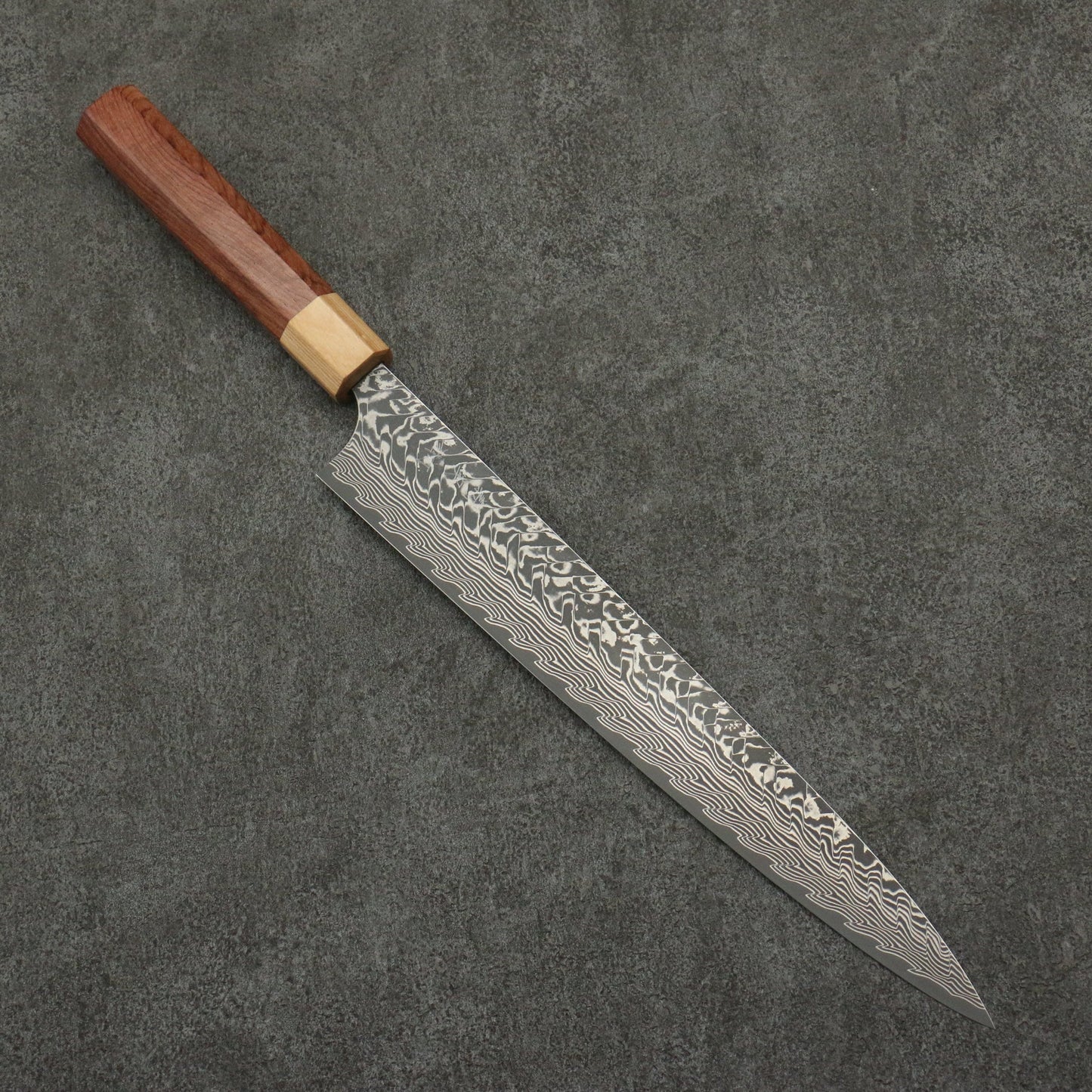 Thương hiệu Yoshimi Kato SG2 Thép Damascus đen Dao lọc gân chuyên dụng Sujihiki 270mm chuôi dao gỗ Honduras