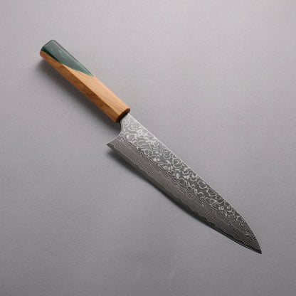 Thương hiệu Yoshimi Kato SG2 Thép Damascus dao đánh bóng hoàn thiện Dao đa năng chuyên dụng Gyuto 210mm chuôi dao bằng nhựa màu ô liu và xanh lá cây