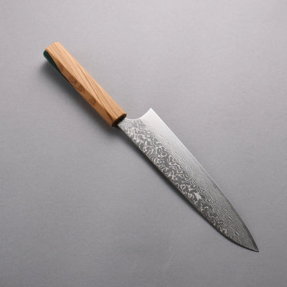 Thương hiệu Yoshimi Kato SG2 Thép Damascus dao đánh bóng hoàn thiện Dao đa năng chuyên dụng Gyuto 210mm chuôi dao bằng nhựa màu ô liu và xanh lá cây