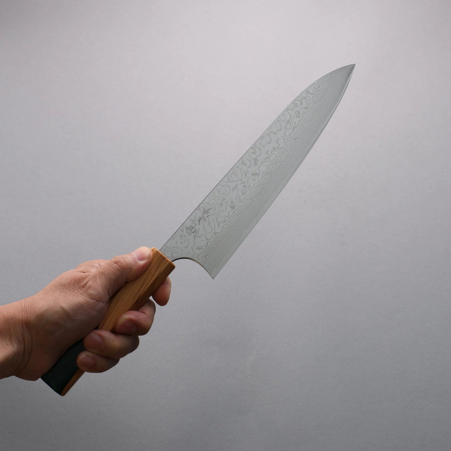 Thương hiệu Yoshimi Kato SG2 Thép Damascus dao đánh bóng hoàn thiện Dao đa năng chuyên dụng Gyuto 210mm chuôi dao bằng nhựa màu ô liu và xanh lá cây