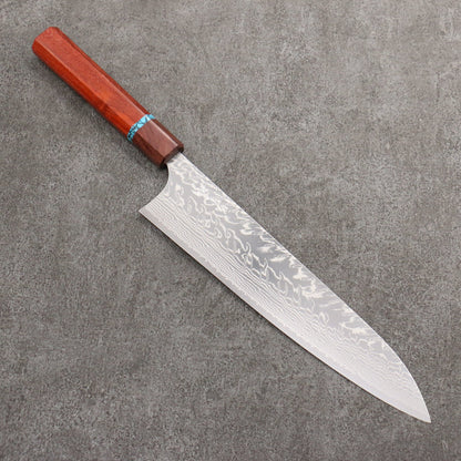 Thương hiệu Yoshimi Kato SG2 Thép Damascus đánh nhẵn bóng hoàn thiện Dao đa năng Gyuto 240mm chuôi dao gỗ paddock (có vòng màu ngọc lam)