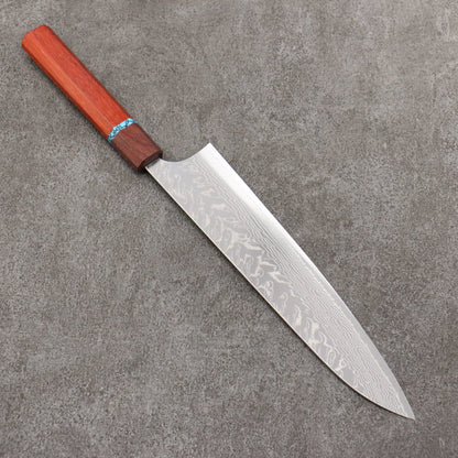 Thương hiệu Yoshimi Kato SG2 Thép Damascus đánh nhẵn bóng hoàn thiện Dao đa năng Gyuto 240mm chuôi dao gỗ paddock (có vòng màu ngọc lam)