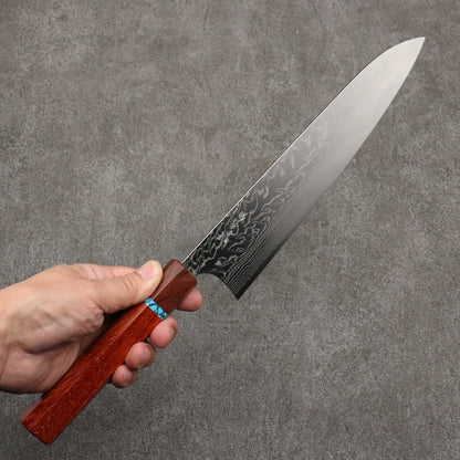 Thương hiệu Yoshimi Kato SG2 Thép Damascus đánh nhẵn bóng hoàn thiện Dao đa năng Gyuto 240mm chuôi dao gỗ paddock (có vòng màu ngọc lam)