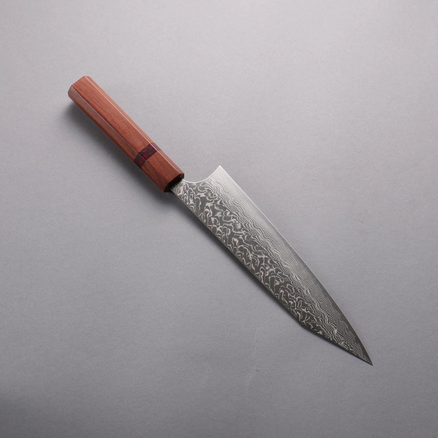 Thương hiệu Yoshimi Kato SG2 Thép Damascus dao đánh bóng hoàn thiện Dao Kiritsuke Gyuto 210mm chuôi dao gỗ hồng sắc (Vòng ngọc lam đỏ)