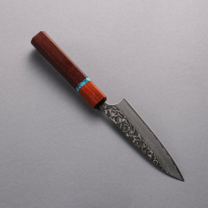 Thương hiệu Yoshimi Kato SG2 Thép Damascus dao đánh nhẵn bóng hoàn thiện Dao nhỏ đa năng Petty 120mm chuôi dao gỗ hồng sắc (có vòng màu ngọc lam)