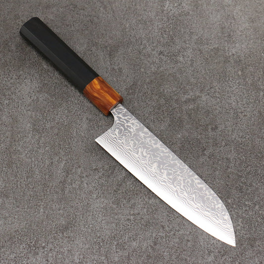 Thương hiệu Yoshimi Kato SG2 Thép Damascus dao hoàn thiện đánh nhẵn bóng Dao đa năng Santoku 170mm chuôi dao gỗ mun (bọc: nhựa màu cam)