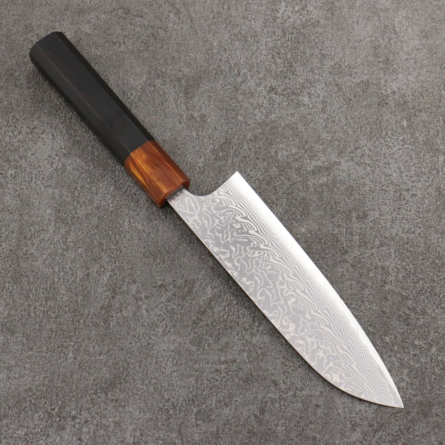 Thương hiệu Yoshimi Kato SG2 Thép Damascus dao hoàn thiện đánh nhẵn bóng Dao đa năng Santoku 170mm chuôi dao gỗ mun (bọc: nhựa màu cam)