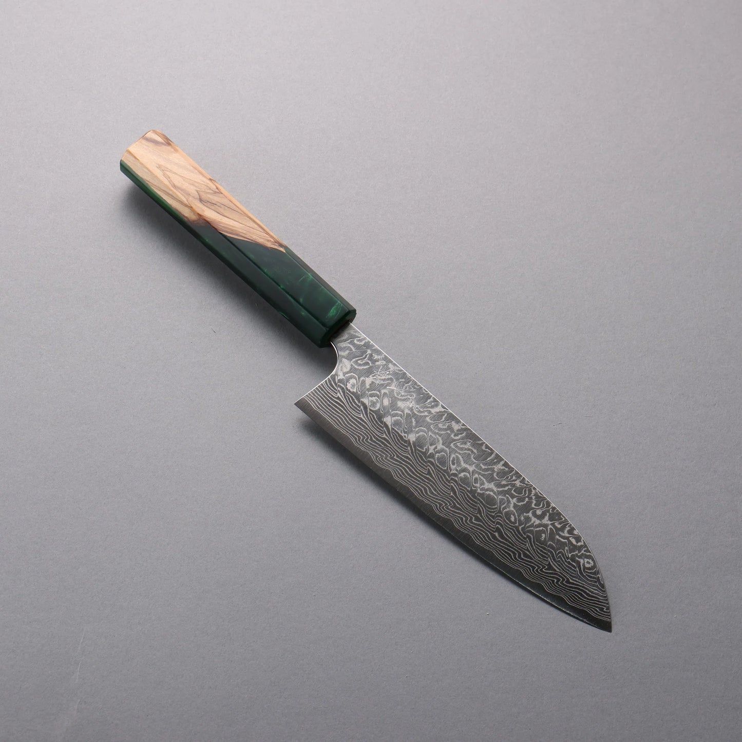 Thương hiệu Yoshimi Kato SG2 Thép Damascus đánh bóng hoàn thiện Dao đa năng Santoku 170mm chuôi dao nhựa ô liu và màu xanh lá cây