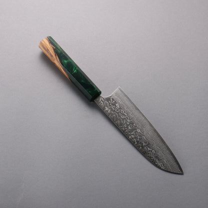 Thương hiệu Yoshimi Kato SG2 Thép Damascus đánh bóng hoàn thiện Dao đa năng Santoku 170mm chuôi dao nhựa ô liu và màu xanh lá cây