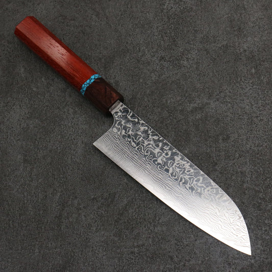 Thương hiệu Yoshimi Kato thép SG2 Damascus được đánh nhẵn bóng Dao đa năng Santoku 170mm chuôi dao gỗ paddock (có vòng màu ngọc lam)