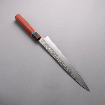 Thương hiệu Yoshimi Kato SG2 Thép Damascus dao đánh nhẵn bóng hoàn thiện Dao lọc gân chuyên dụng Sujihiki 270mm chuôi dao gỗ paddock (có vòng màu ngọc lam)