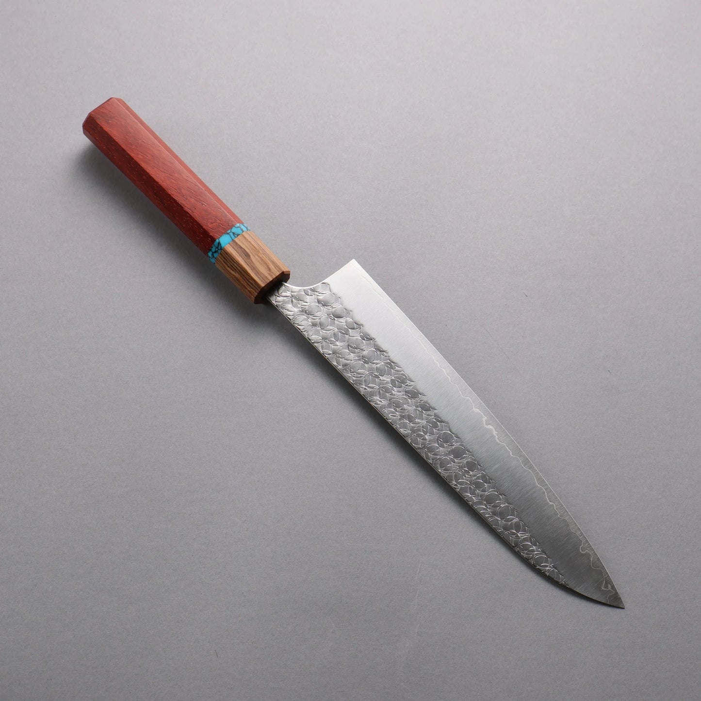 Thương hiệu Yoshimi Kato Mizusurface mặt nước SG2 vân búa Dao đa năng Santoku dao rèn thủ công Nhật Bản 210mm chuôi dao gỗ paddock (có vòng màu ngọc lam)