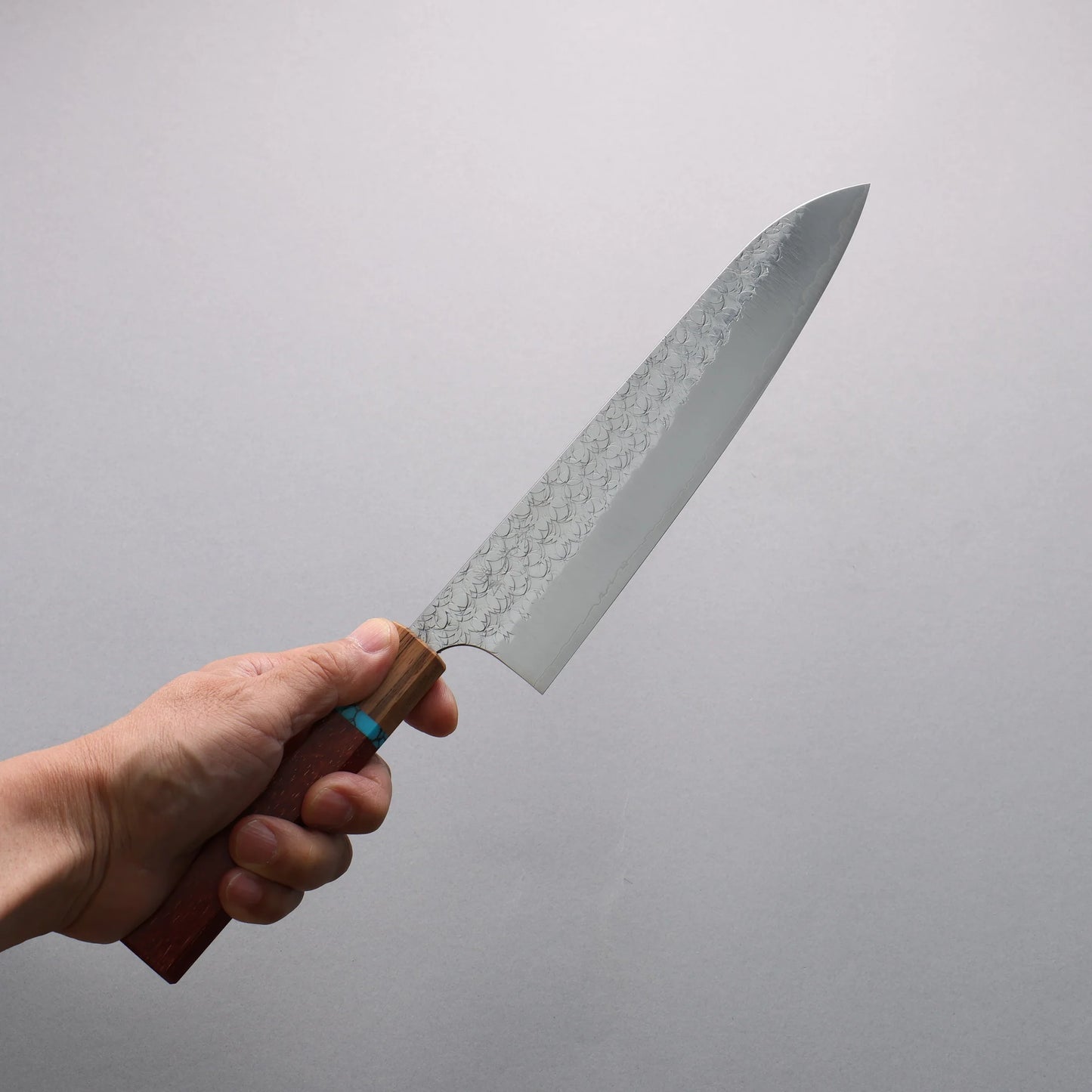 Thương hiệu Yoshimi Kato Mizusurface mặt nước SG2 vân búa Dao đa năng Santoku dao rèn thủ công Nhật Bản 210mm chuôi dao gỗ paddock (có vòng màu ngọc lam)