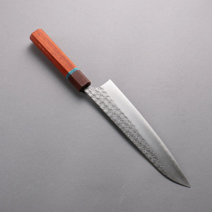 Thương hiệu Yoshimi Kato mặt nước Mizusurface SG2 vân búa Dao đa năng Santoku 210mm chuôi dao gỗ paddock (có vòng màu ngọc lam)