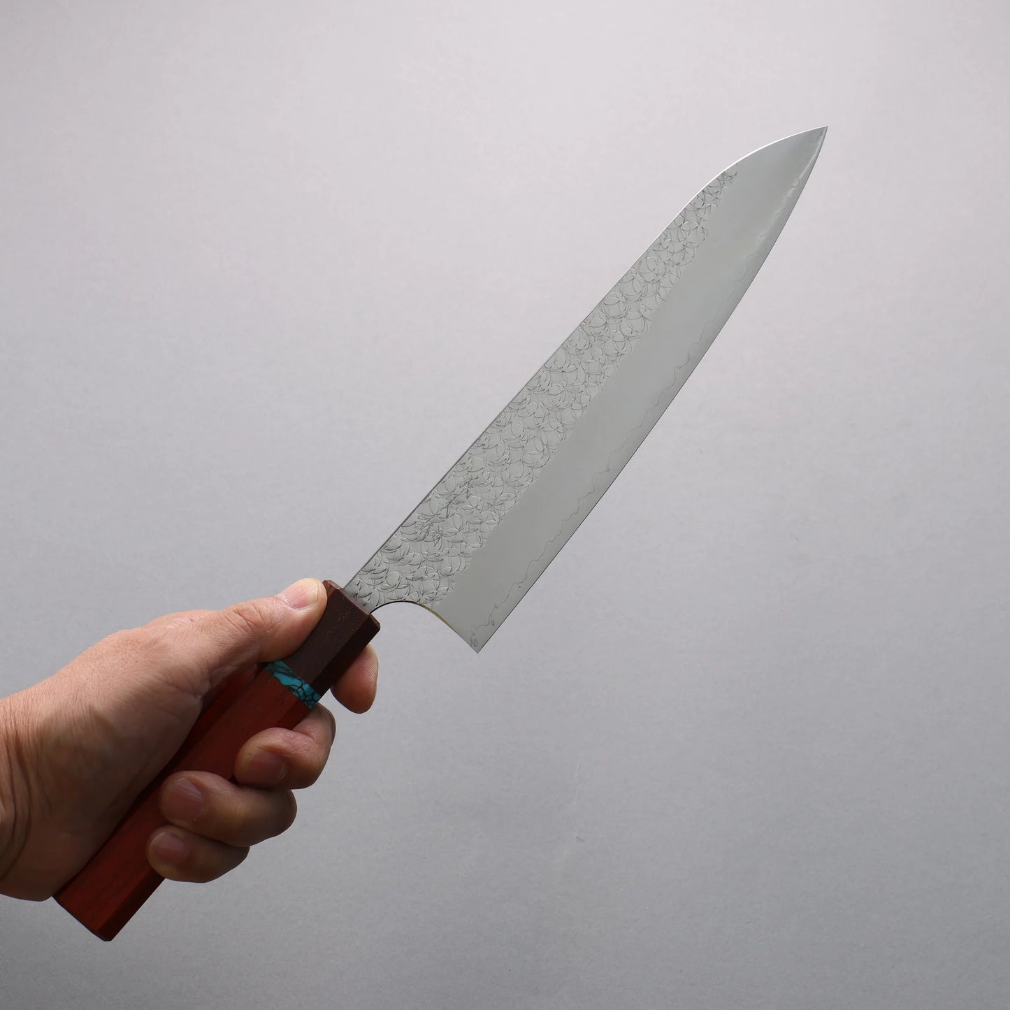 Thương hiệu Yoshimi Kato mặt nước Mizusurface SG2 vân búa Dao đa năng Santoku 210mm chuôi dao gỗ paddock (có vòng màu ngọc lam)