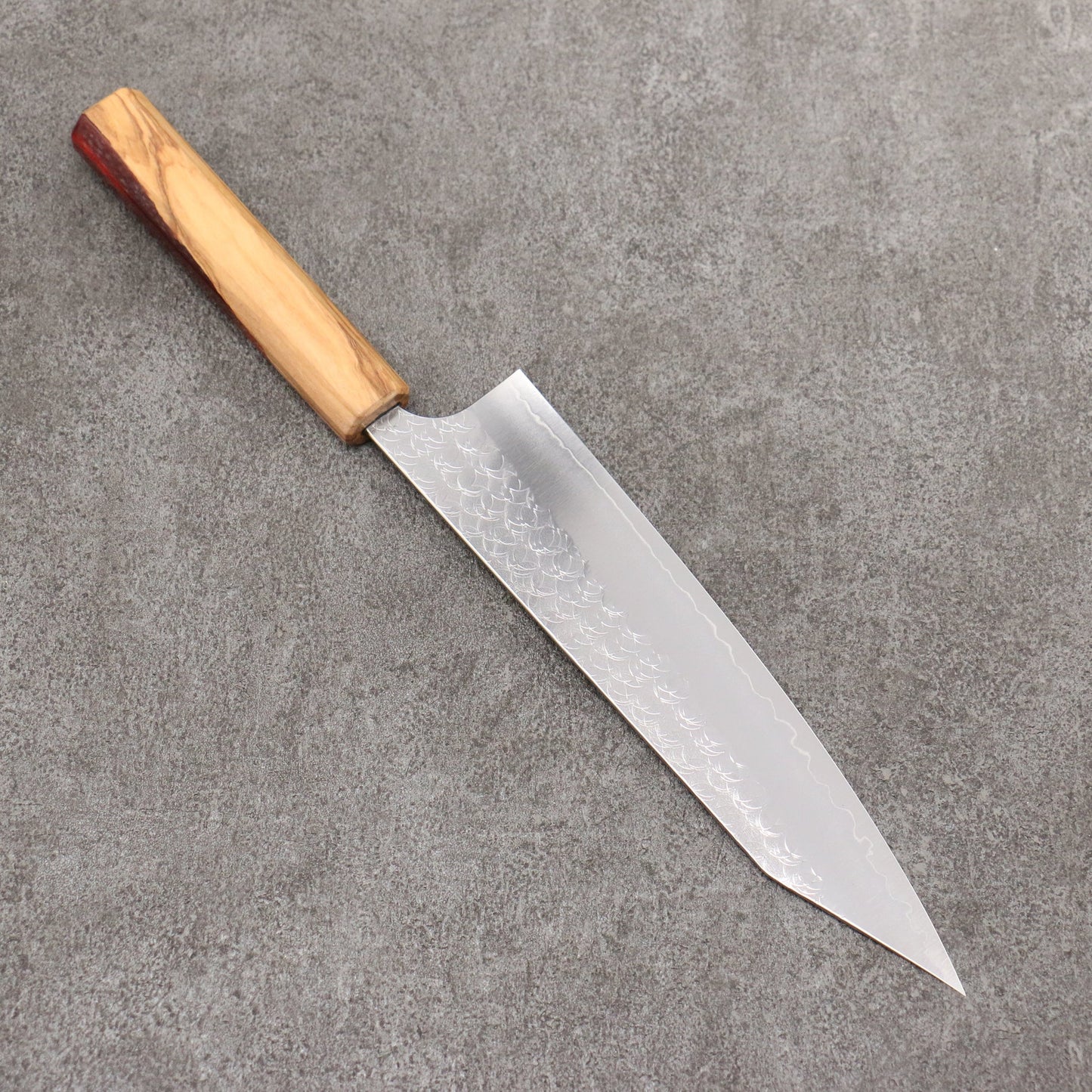 Thương hiệu Yoshimi Kato Mặt nước thép SG2 vân búa dao rèn thủ công Dao đa năng Kiritsuke Gyuto 210mm chuôi dao gỗ ô liu và nhựa đỏ