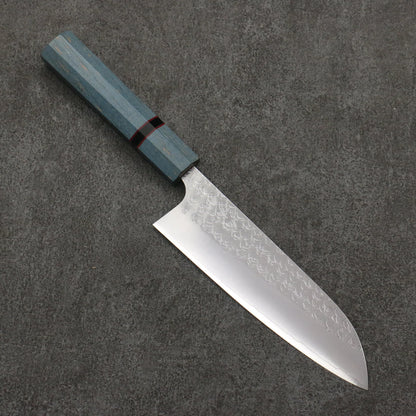 Thương hiệu Yoshimi Kato mặt nước Mizusurface thép SG2 vân búa Dao đa năng Santoku dao rèn thủ công 170MM tay cầm bằng gỗ ổn định màu xanh (vòng đen)