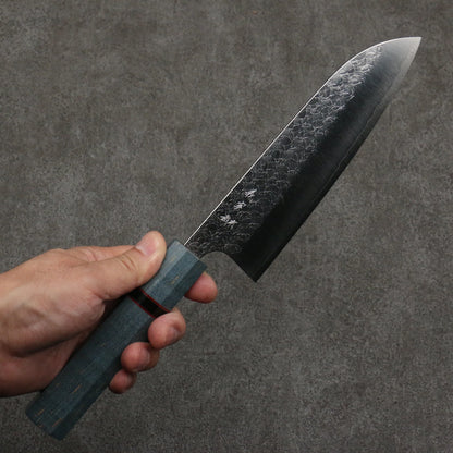 Thương hiệu Yoshimi Kato mặt nước Mizusurface thép SG2 vân búa Dao đa năng Santoku dao rèn thủ công 170MM tay cầm bằng gỗ ổn định màu xanh (vòng đen)