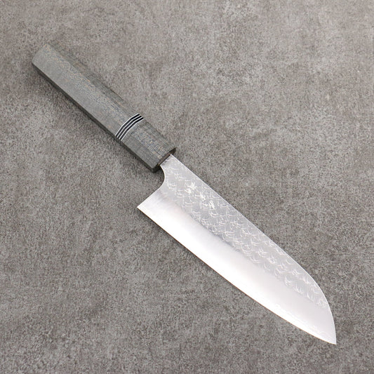 Thương hiệu Yoshimi Kato Mặt nước thép SG2 vân búa dao rèn thủ công Dao đa năng Santoku 165mm chuôi dao gỗ ổn định màu xám (vòng đen trắng)