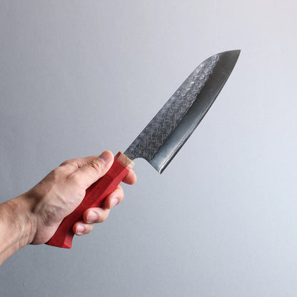 Thương hiệu Yoshimi Kato Mizusurface SG2 vân búa Dao Santoku 170mm dao rèn thủ công Dao Nhật Bản chuôi dao loại phương Tây (Đỏ)