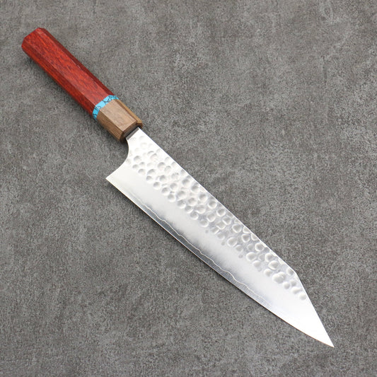 Free ship - Thương hiệu Yoshimi Kato Ginsanko Hammer (Tròn) Đánh bóng hoàn thiện Dao Kiritsuki Gyuto Knife 210mm chuôi dao gỗ Paddock (có vòng màu ngọc lam)