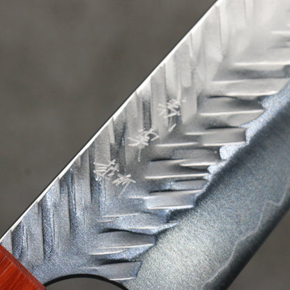 Thương hiệu Yoshimi Kato thép SPG STRIX vân búa Dao đa năng Bunka 170mm chuôi dao gỗ hồng sắc (có vòng màu ngọc lam)