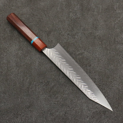 Thương hiệu Yoshimi Kato thép SPG STRIX vân búa (V) Dao đa năng Kiritsuke Gyuto 210mm chuôi dao gỗ hồng sắc (có vòng màu ngọc lam)