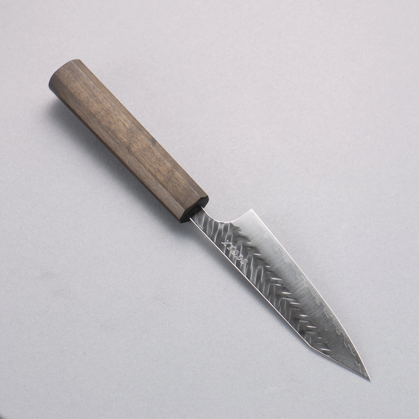 Thương hiệu Yoshimi Kato thép khó gỉ SPG STRIX vân búa đục đặc biệt (V) Dao nhỏ Kiritsuke Petty 120mm chuôi dao gỗ cây Hồng đen sơn mài đen