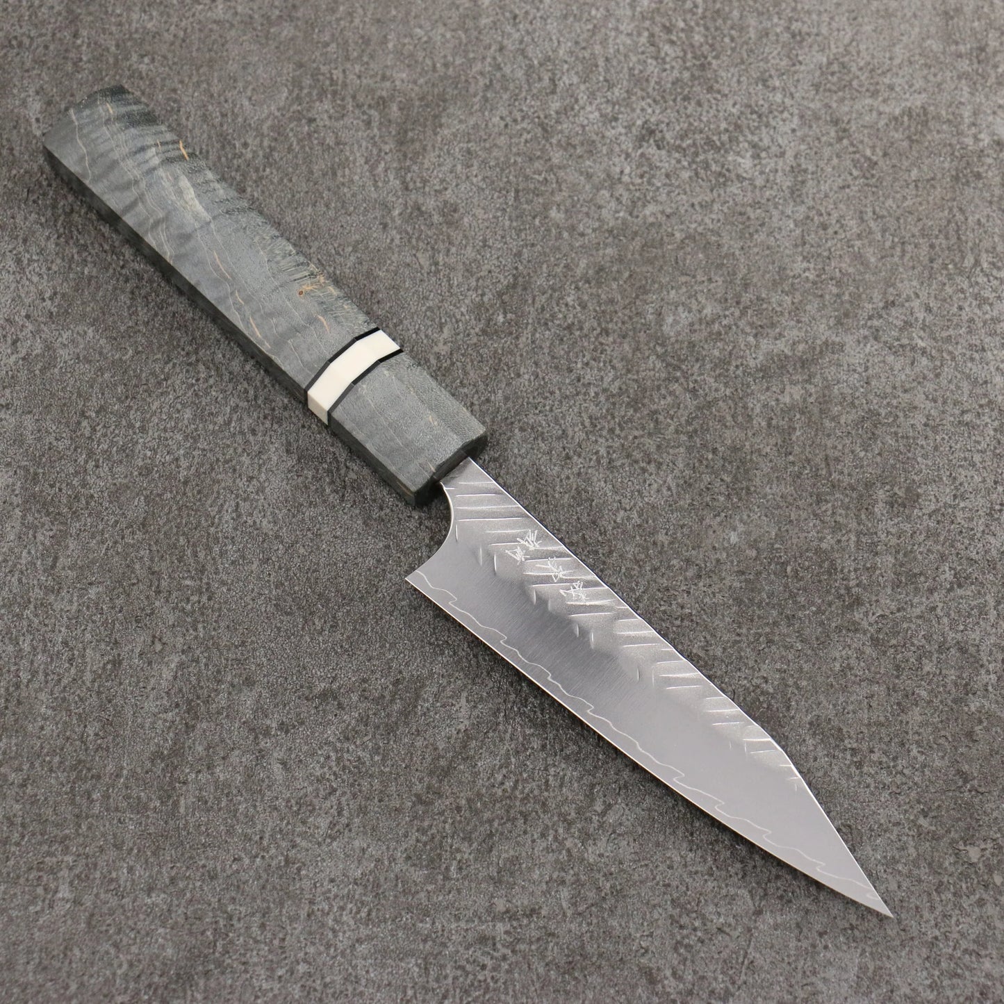 Thương hiệu Yoshimi Kato thép SPG STRIX vân búa (V) Dao nhỏ Kiritsuke Petty 120mm chuôi dao gỗ ổn định màu xám (vòng trắng)