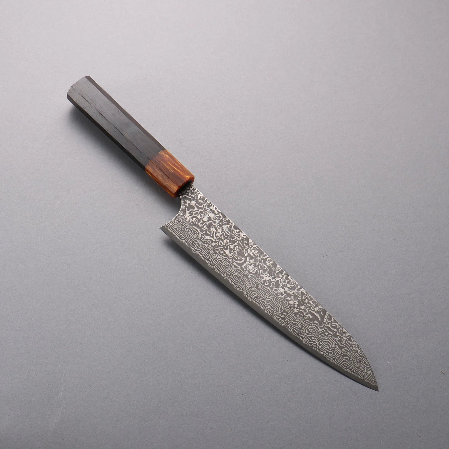 Thương hiệu Yoshimi Kato VG10 Thép Damascus đen Dao đa năng Gyuto 210mm chuôi dao gỗ mun (bọc: nhựa màu cam)