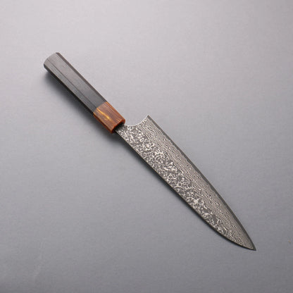 Thương hiệu Yoshimi Kato VG10 Thép Damascus đen Dao đa năng Gyuto 210mm chuôi dao gỗ mun (bọc: nhựa màu cam)