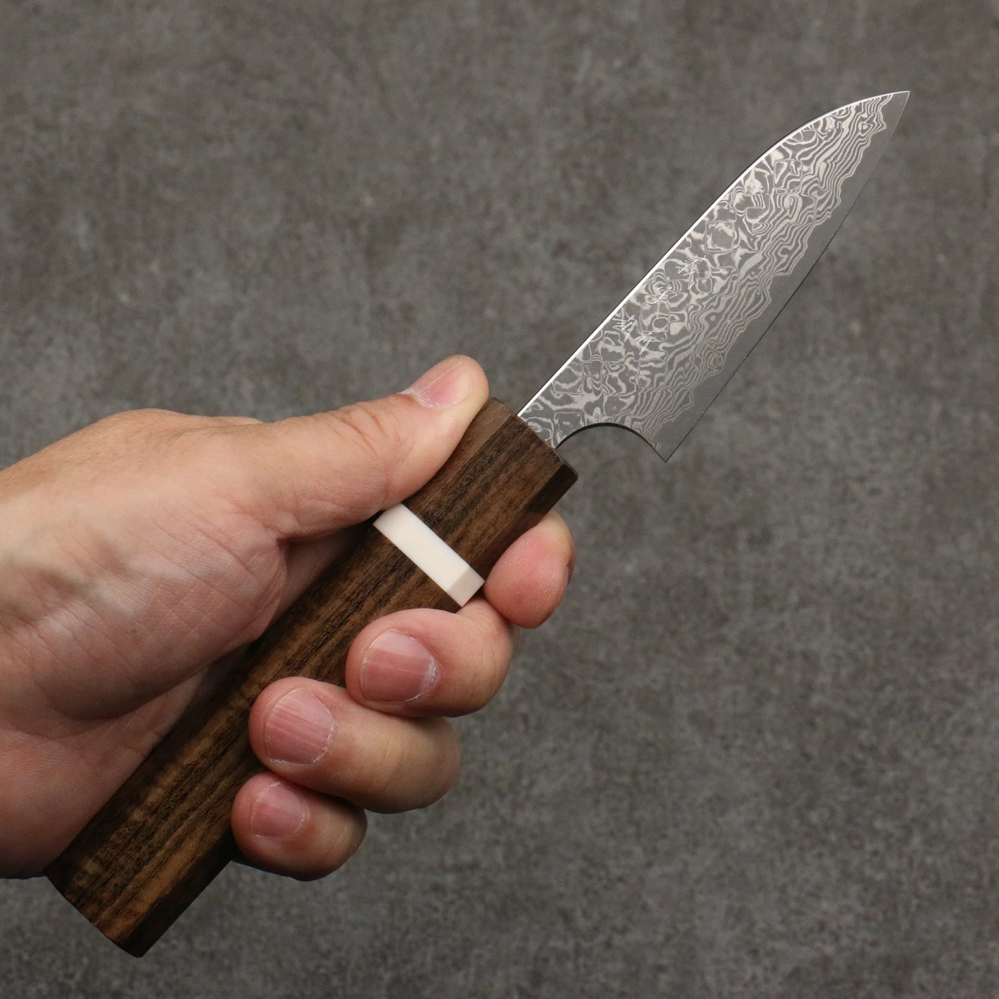 Thương hiệu Yoshimi Kato VG10 Thép Damascus đen Dao gọt vỏ chuyên dụng Paring knife 75mm chuôi dao gỗ tần bì (vòng trắng)