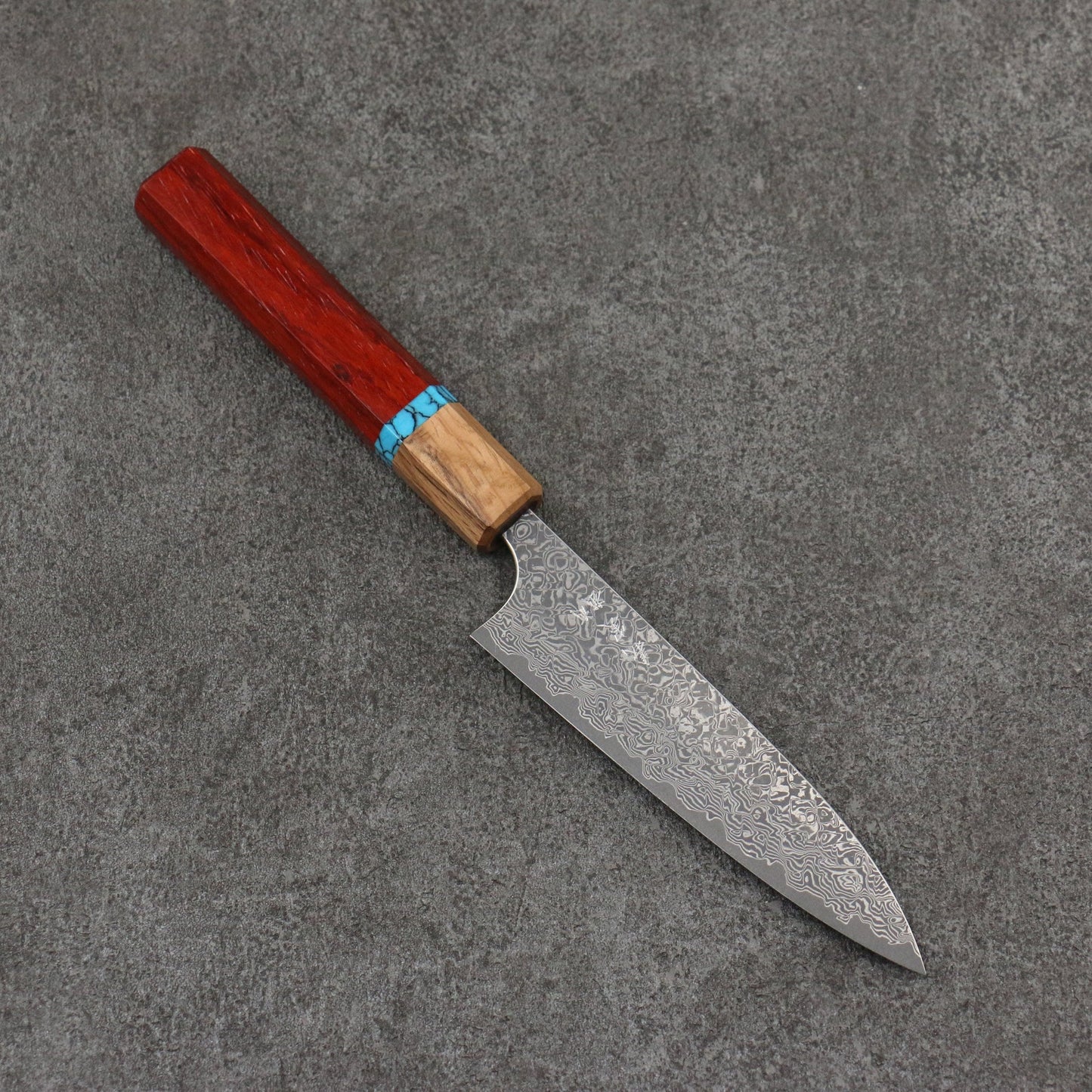 Thương hiệu Yoshimi Kato VG10 Thép Damascus màu đen Dao nhỏ đa năng Petty 120mm chuôi dao gỗ Paddock (có vòng ngọc lam)