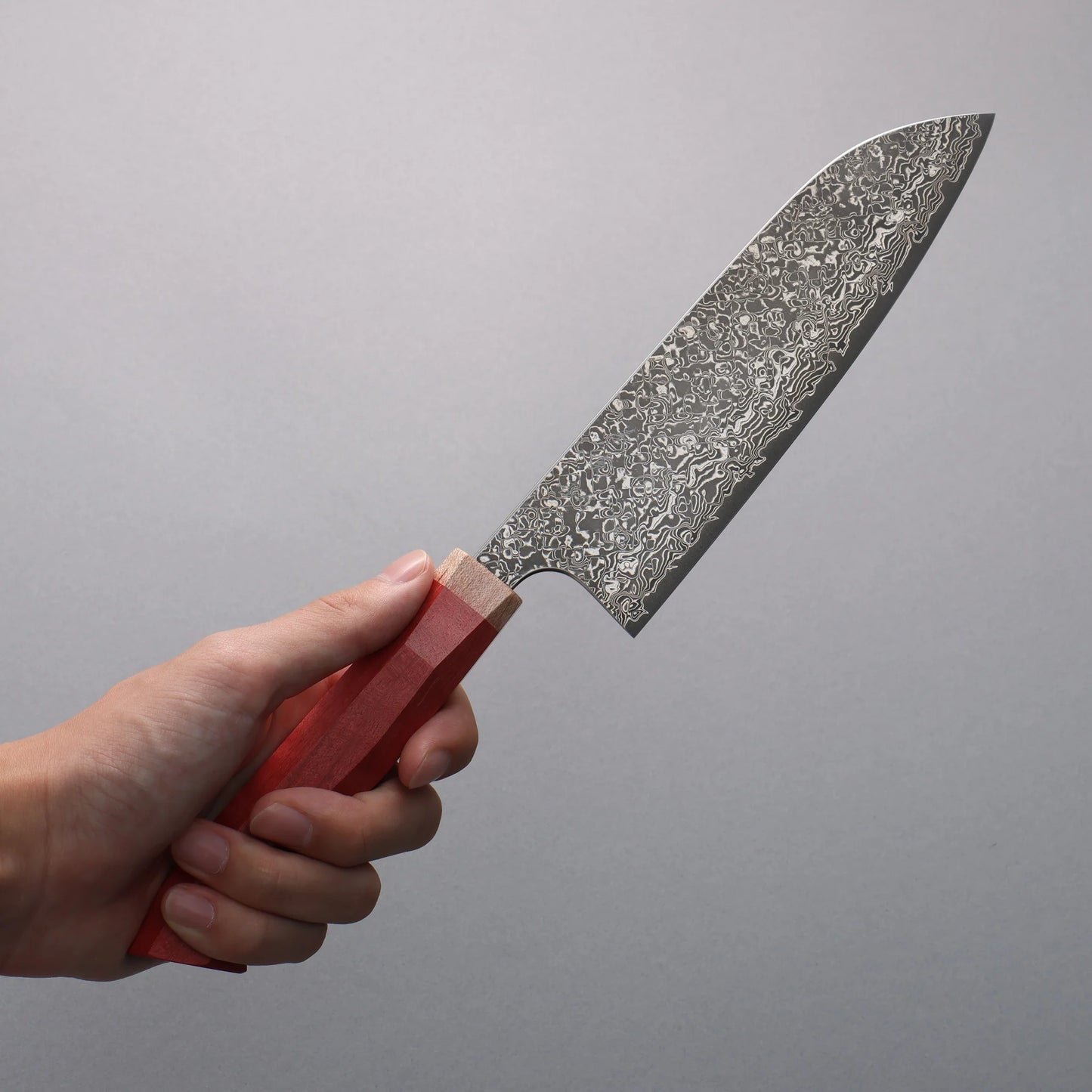 Thương hiệu Yoshimi Kato V Gold No. 10 màu đen Dao đa năng Santoku thép Damascus 170mm chuôi dao hoa văn kiểu phương Tây (Đỏ)