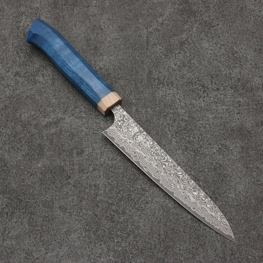 Yoshimi Kato V Gold No. 10 Black Damascus Petty Knife 150MM Western Type (Blue) Handle 加藤 義実 V金10号 黒ダマスカス ペティーナイフ 150MM 洋タイプ (青)柄 Free ship - Thương hiệu Yoshimi Kato VG10 Thép Damascus đen Dao nhỏ đa năng Petty 150mm