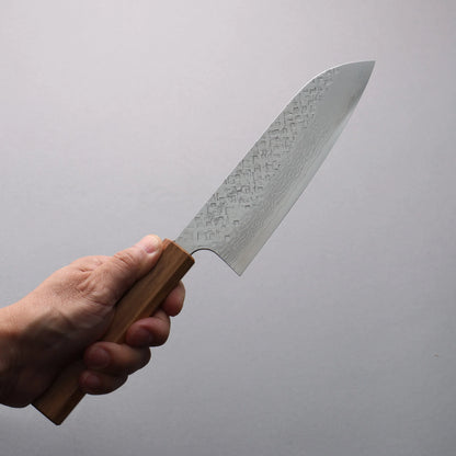 Thương hiệu Yoshimi Kato VG10 Thép Damascus vân búa dao rèn thủ công dao Nhật đánh bóng hoàn thiện Dao đa năng Santoku 170mm chuôi dao gỗ cây ôliu