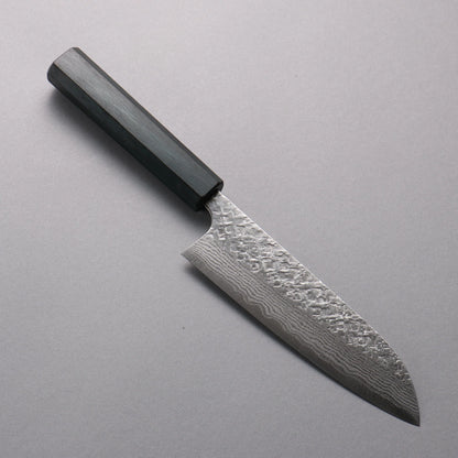 Thương hiệu Yoshimi Kato VG10 Thép Damascus vân búa (sừng) Rèn thủ công (hình tròn) Dao đa năng Santoku 170mm chuôi dao gỗ sồi (nhuộm chàm)