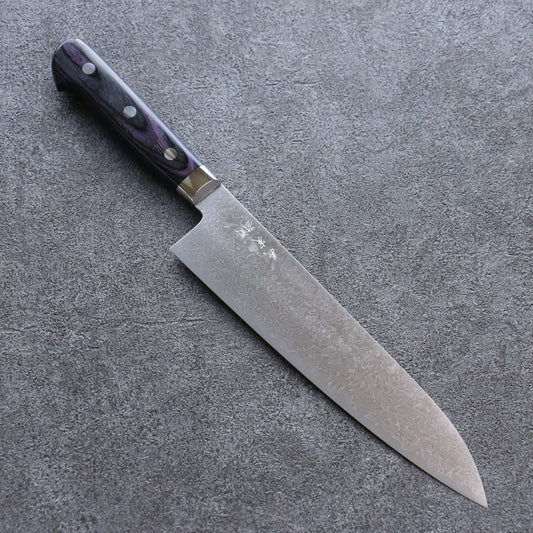 Thương hiệu Yoshimi Kato VG10 Thép Damascus Đánh nhẵn bóng Dao đa năng Gyuto dao Nhật 210mm chuôi dao gỗ Tim Tím