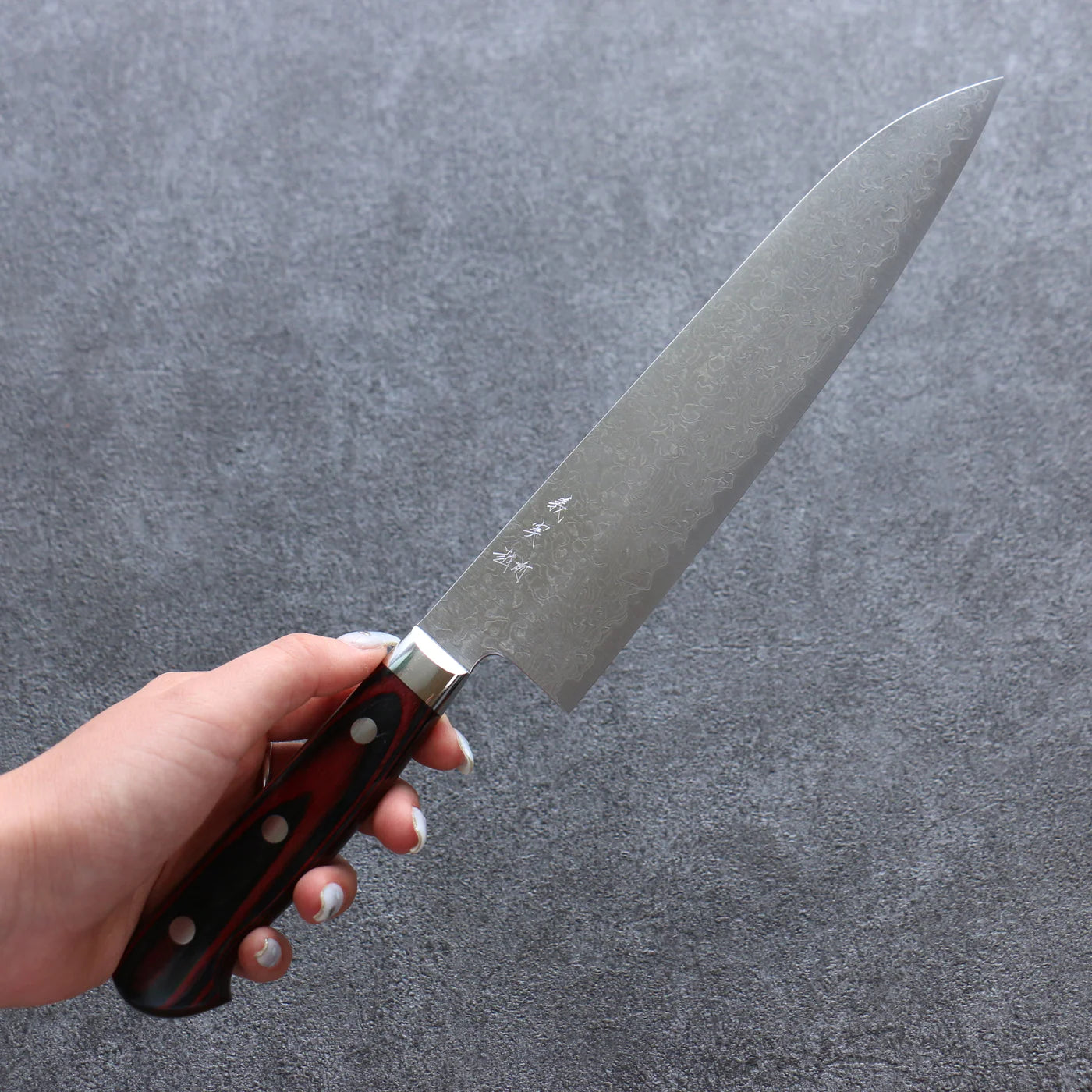 Thương hiệu Yoshimi Kato VG10 Thép Damascus Đánh nhẵn bóng Dao đa năng Gyuto dao Nhật 210mm chuôi dao gỗ ép đỏ