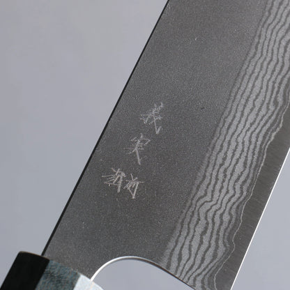 Thương hiệu Yoshimi Kato VG10 Satin Kỹ nghệ truyền thống Nhật Nashiji Thép Damascus Dao đa năng Santoku 170mm chuôi dao hoa văn gỗ ổn định màu xám (vòng trắng)