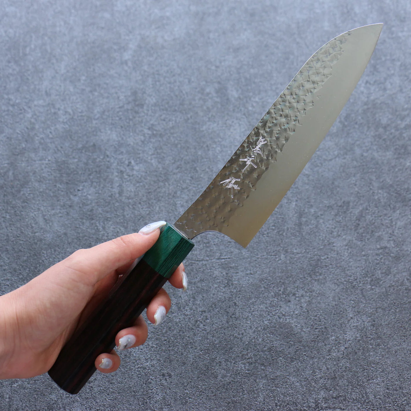 Thương hiệu Yu Kurosaki thép R2/SG2 Dao rèn Santoku Dao Nhật 165mm chuôi dao gỗ hồng mộc, đai vòng xanh